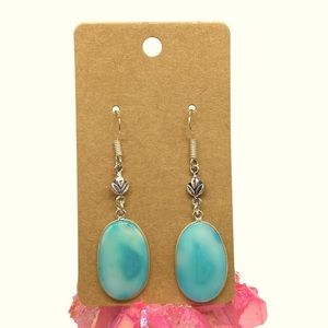 Aqua Blue Botswana Agate Earrings 925 Sterling Silver Overlay Boho Turquoise